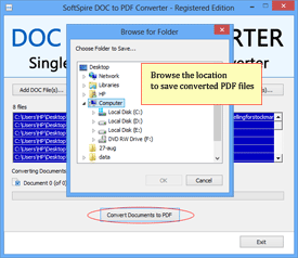 select location to save converted PDF file