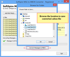 Browse location to save converted MBOX file