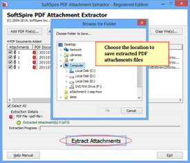 Select Location to save Extracted PDF attachments