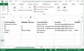 open vCard contacts in Excel