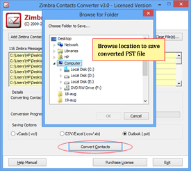 Browse the location to save converted file