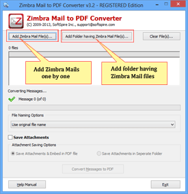 Run the SoftSpire Zimbra Mail to PDF Converter Software