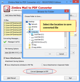 Browse the location to save converted PDF file