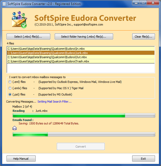 Export Emails from Eudora to Outlook 2.1
