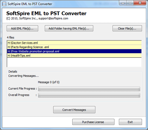 Converting EML to PST screenshot