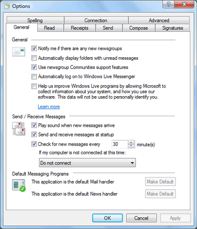 Individuare la cartella di Windows Live Mail Store