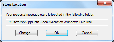 Windows Live Mail Store Mappeplassering