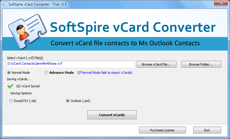 vCard to PST Conversion screenshot