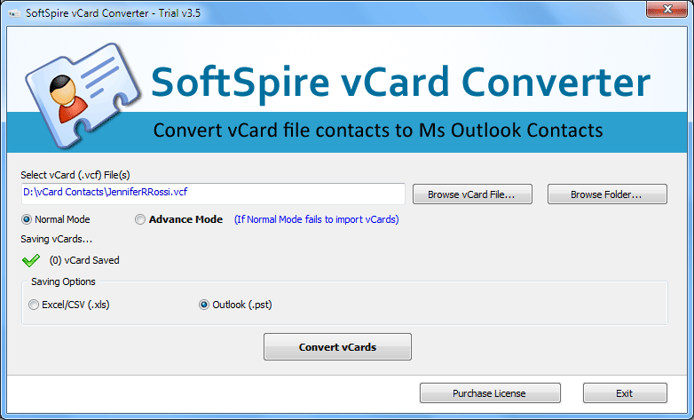 Import vCard to Excel screenshot