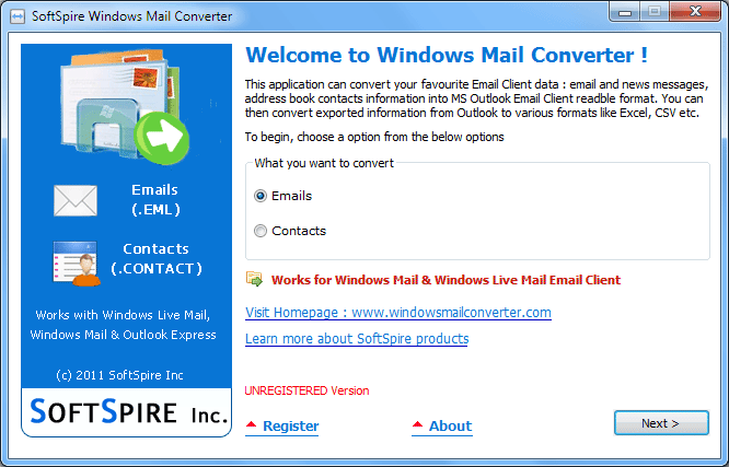 Windows 7 Live Mail Converter screenshot