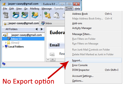 Eudora has no export option
