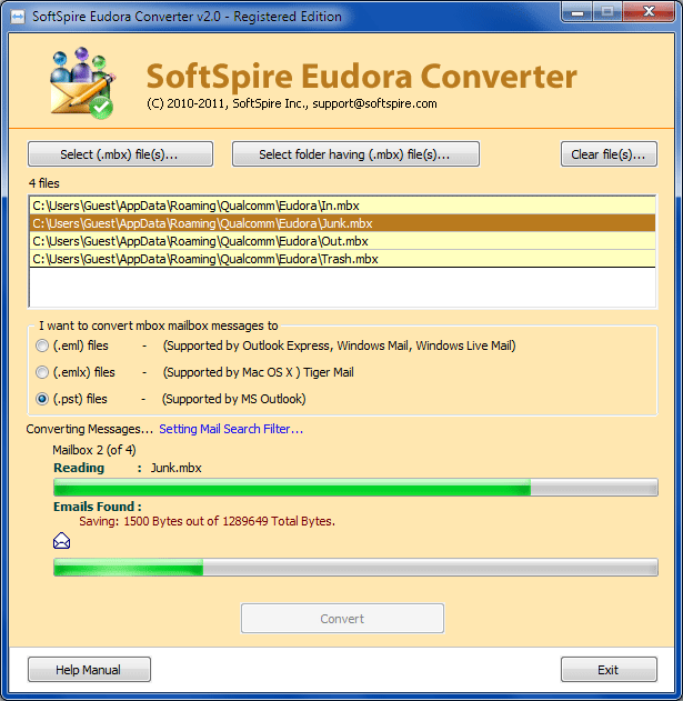 Export Emails from Eudora to Outlook screenshot