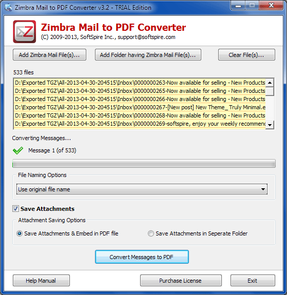 Zimbra Mail to PDF Converter screenshot